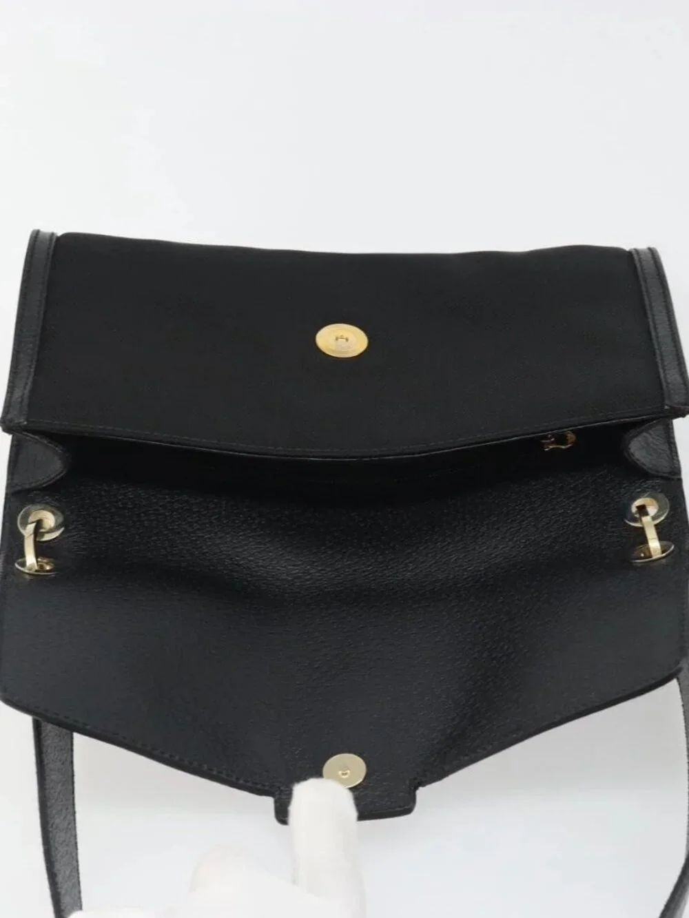 Salvatore Ferragamo Shoulder Bag Canvas Black Gold Auth BA13524V